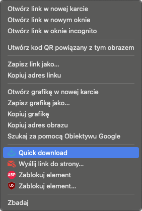 Quick download option in the context menu